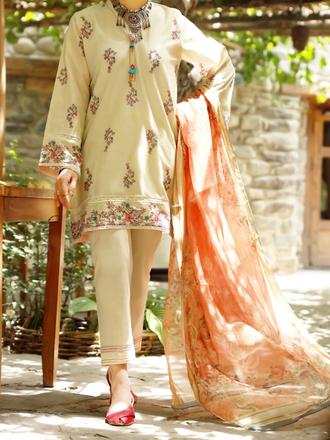 AM Beige Lawn 3 Piece Unstitched