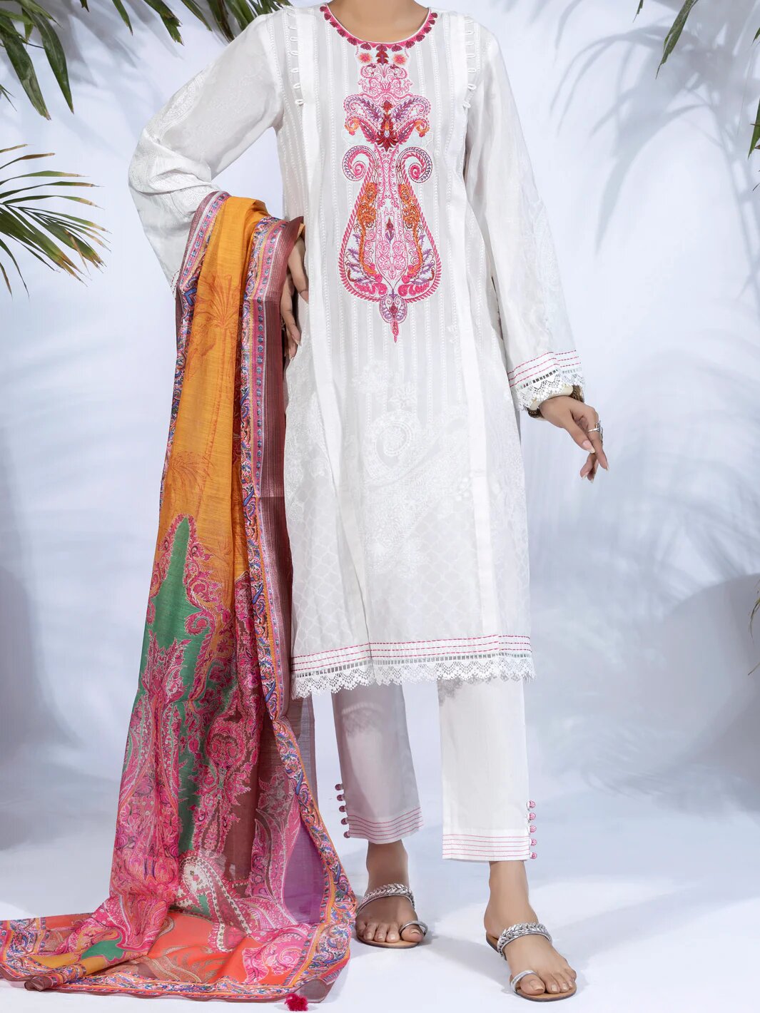 AM Embroidered White Lawn 3 Piece Unstitched