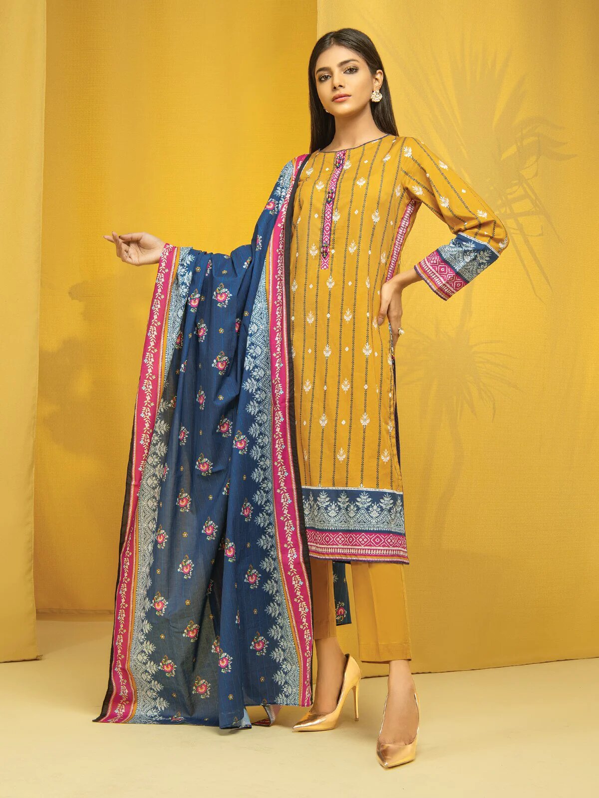 ER Mustard Printed Lawn 3 Piece Unstitched