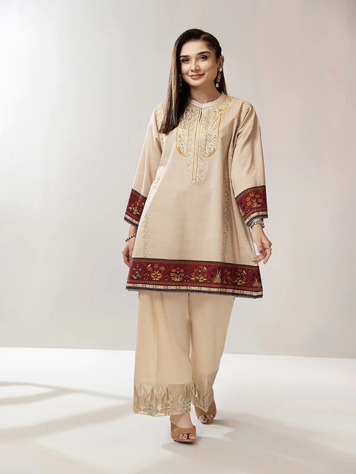 NL Beige Embroidered Lawn Stitched Shirt