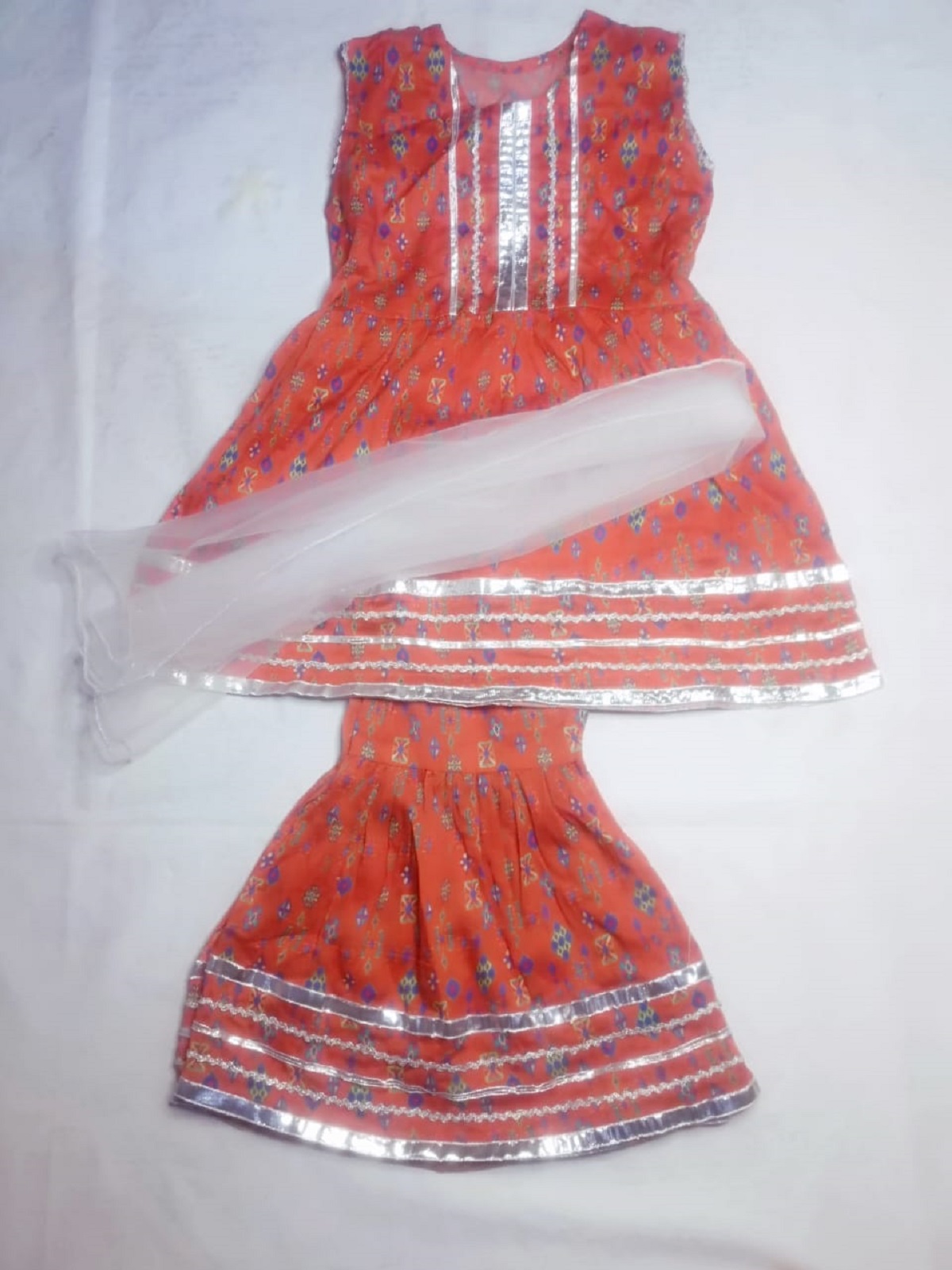 ZZC Orange Short Frock with Sharara